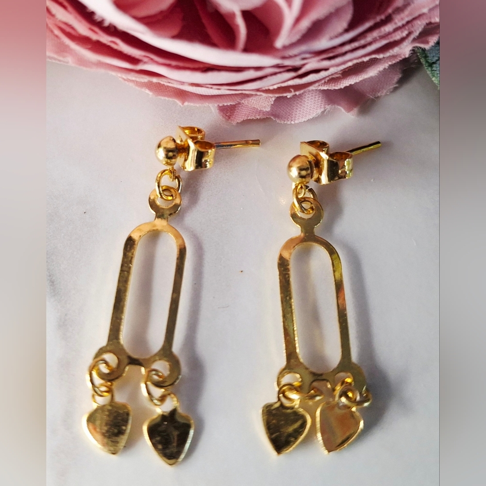 Vintage 80s 💛💛✨️Gold Double Heart Drop Earrings